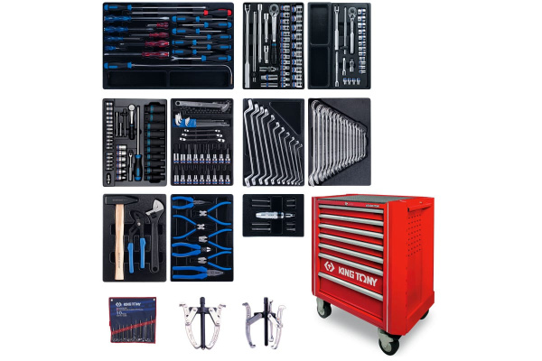Набор инструментов в красной тележке, 204шт KING TONY 934A-100MR