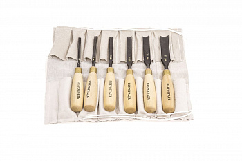 Набор стамесок 8, 10, 12, 16, 20, 26мм (полукруглая РК, 6 штук, в сумке-скрутке) Петроградъ М00012812