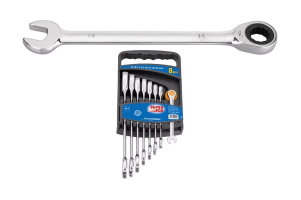 Набор комбинированных рожково-накидных ключей с трещоткой SUPER-EGO SEH001300