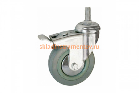 Колесо серая мягкая резина крепление болтом М10 с тормозом SCTGB25-10 50 мм MFK-TORG 5064050М