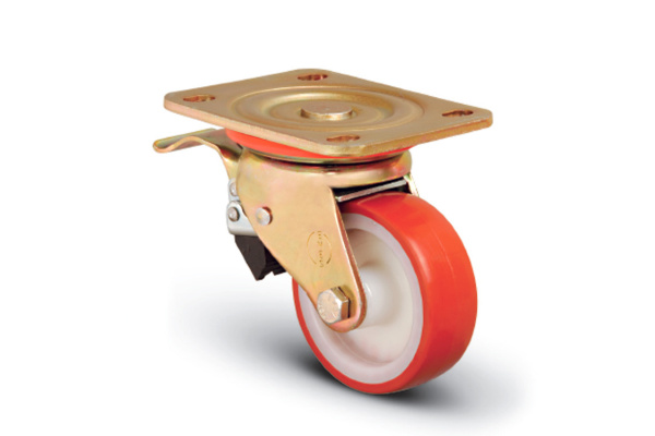 Колесо сверхмощное полиуретановое поворотное с тормозом 200 мм MFK-TORG ED01 ZBP 200 F