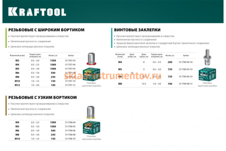 Стальные винтовые заклепки KRAFTOOL Bolt М4х8 мм, штифт 10 мм, 200 шт. 311709-04-10