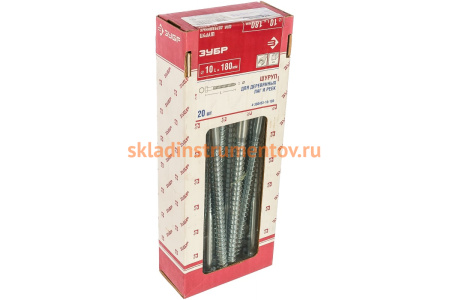 Оцинкованные шурупы для деревянных лаг и реек Зубр c шестигранной головкой, 10x180мм, ТФ3, 20 штук 4-300453-10-180