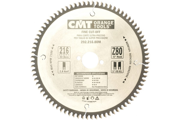 Диск пильный по дереву (216х30х2,8/1,8 мм; Z80) CMT 292.216.80M