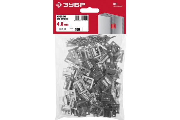 Крепеж для вагонки ЗУБР Кляймер цинк 4 мм 100 шт. 3075-04