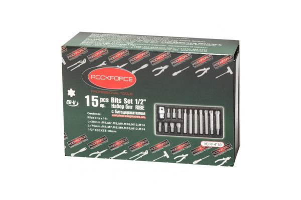 Набор бит RIBE c битодержателем 1/2" 15 предметов Rockforce RF-4159