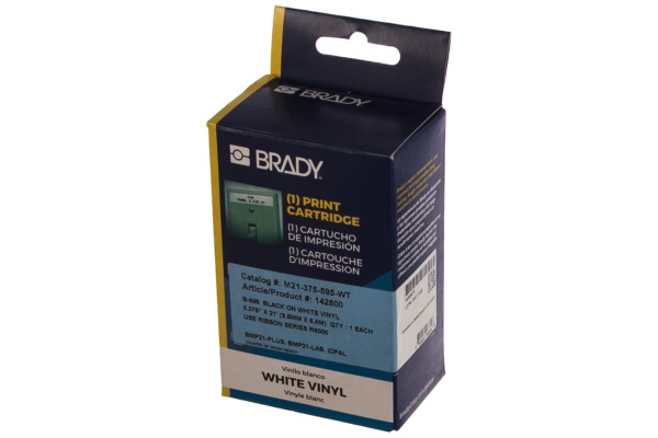 Лента 9.53мм/6.4м винил, черный на белом Brady M21-375-595-WT brd142800