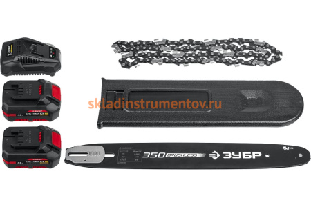 Бесщеточная цепная пила ЗУБР 2x18 В, 4 А*ч ПЦЛ-3635-42