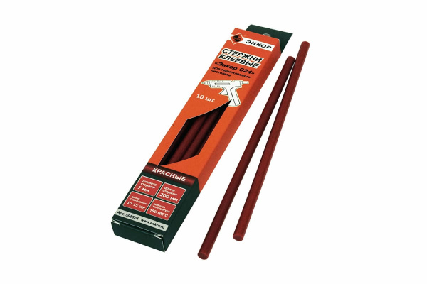 Стержни клеевые 7х200мм, 10шт, красный Энкор 024 505024