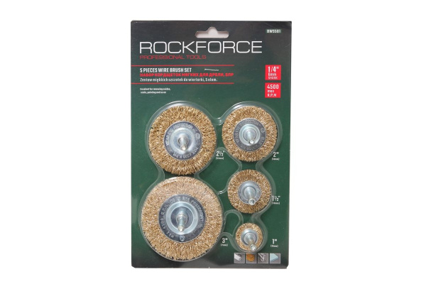 Набор кордщеток дисковых латунных (5 пр, 1/4", 25-75 мм) для дрели Rockforce RF-BWS501