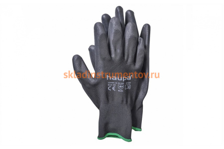 Перчатки с полиуретановым покрытием HAUPA размер 10, черные, 10 пар 120300/10-10