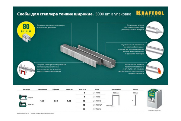 Закаленные скобы для степлера Kraftool тип 80 10 мм 5000 шт. 31780-10