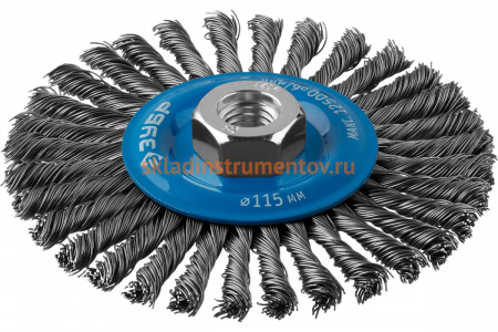Щетка дисковая ПРОФЕССИОНАЛ (0.5 мм; 115 мм; М14; плетеные пучки стальной проволоки) для УШМ Зубр 35192-115_z02
