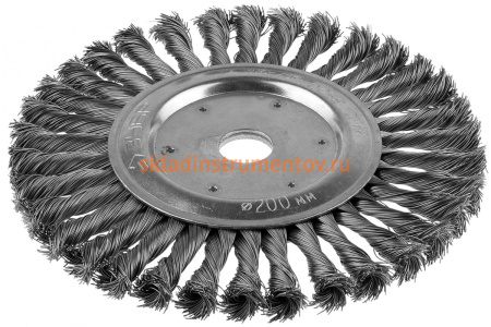 Щетка дисковая ПРОФЕССИОНАЛ (0.5 мм; 200 мм; 22 мм; плетеные пучки стальной проволоки) для УШМ Зубр 35190-200_z02