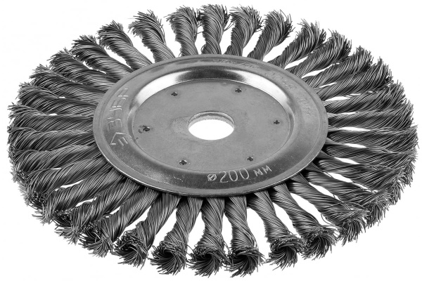 Щетка дисковая ПРОФЕССИОНАЛ (0.5 мм; 200 мм; 22 мм; плетеные пучки стальной проволоки) для УШМ Зубр 35190-200_z02