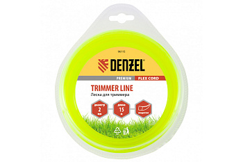 Леска для триммера квадрат 2 мм х 15 м блистер FLEX CORD DENZEL 96115
