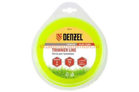 Леска для триммера квадрат 2 мм х 15 м блистер FLEX CORD DENZEL 96115