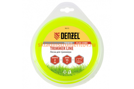 Леска для триммера квадрат 2 мм х 15 м блистер FLEX CORD DENZEL 96115