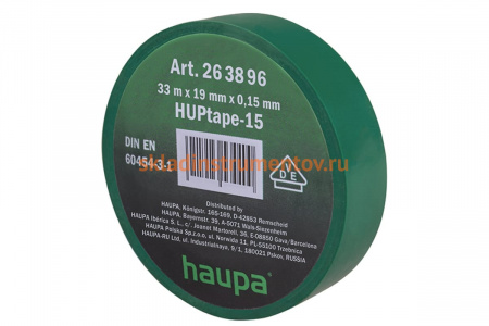 Изолента ПВХ HAUPA 19 мм x 33 м, цвет зеленый 263896