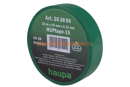 Изолента ПВХ HAUPA 19 мм x 33 м, цвет зеленый 263896