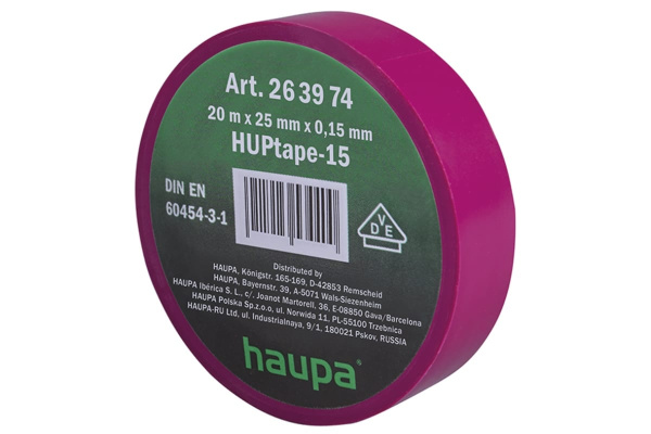 Изолента ПВХ HAUPA цвет фиолетовый, шир.25 мм, длина 20 м, d 74 мм 263874