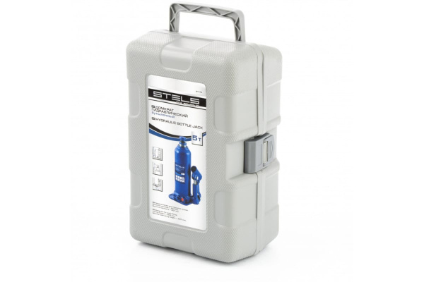 Гидравлический бутылочный кейс 5 т, h подъема 207–404 мм, в пластиковом кейсе STELS 51175