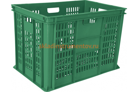 Перфорированный зеленый ящик Тара.ру п/э 600х400х410 6956 Перфорированный зеленый ящик Тара.ру п/э 600х400х410 6956