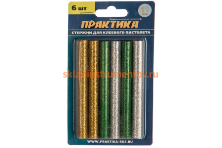 Клей для клеевого пистолета цветной (6 шт; 11х100 мм; 3 цвета) ПРАКТИКА 649-356