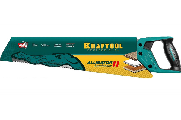 Ножовка по ламинату Kraftool Alligator LAMINATOR, 500 мм, 11 TPI 3D зуб, 15207