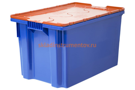 Ящик п/э 600х400х350, сплошной, синий с оранжевой крышкой Тара.ру 18661 Ящик п/э 600х400х350, сплошной, синий с оранжевой крышкой Тара.ру 18661