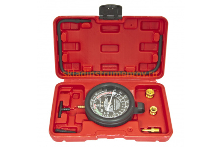 Тестер давления топлива и вакуума в наборе с резьбовыми адаптерами 9 предметов, в кейсе ЭВРИКА ER-86307