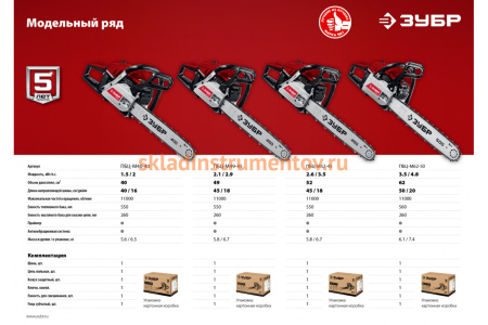 Бензопила Зубр ПБЦ-М49-45