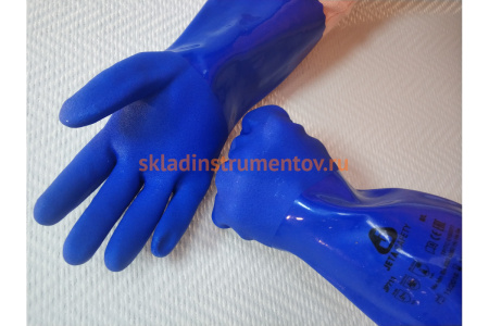 Защитные химические перчатки с покрытием из ПВХ Jeta Safety, синие, размер L/9, JP711-L