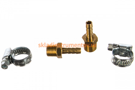 Штуцер пневматический наружная резьба 1/4- елочка 6 мм, 2 шт. + хомуты ROCKFORCE RF-MH04/04