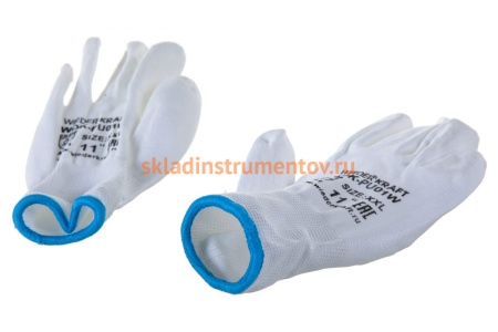 Белые лёгкие бесшовные защитные перчатки эргономичной формы из нейлона WIEDERKRAFT WDK-PU01W / XXL