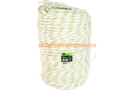 Плетеный 24-прядный капроновый фал с сердечником 10мм, бухта 100м, 1300кгс СИБРТЕХ Россия 93971