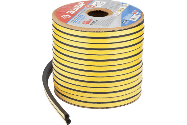 Промышленный уплотнитель Зубр ЭКСПЕРТ самоклеящийся черный D-профиль на бобине 14ммх12мм, 40м 40950-14-40