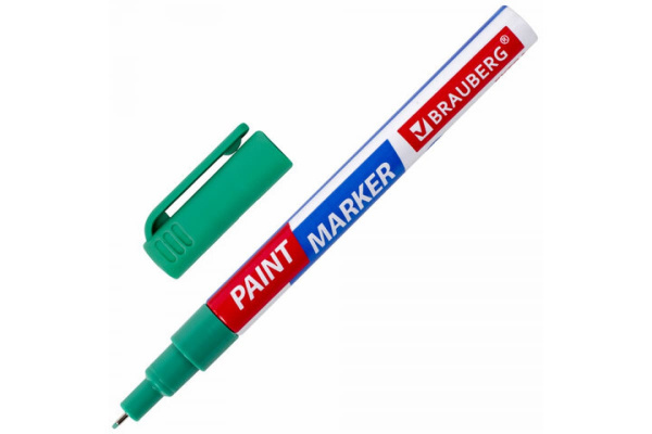 Лаковый маркер-краска BRAUBERG EXTRA paint marker 1 мм, зеленый, улучшенная нитрооснова, 151966