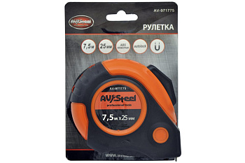 Рулетка, обрезиненный корпус 7.5мх25мм с автостопом AV Steel AV-971775