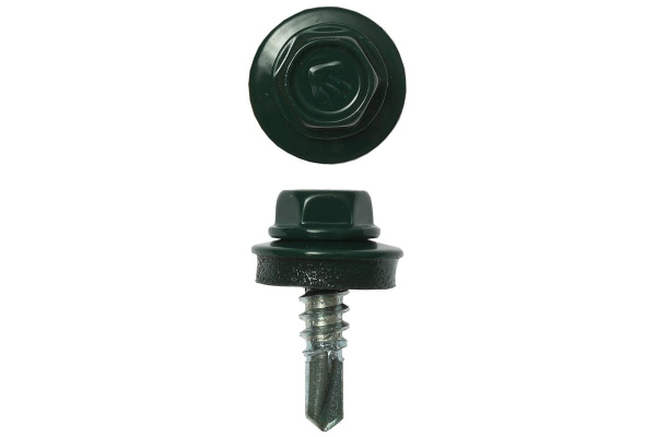 Саморезы Зубр для крепления кровельных материалов к деревянной обрешетке, цвет RAL 6005 зеленый насыщенный, оцинкованный, 5,5x19мм, 2500шт 4-300310-55-019-6005