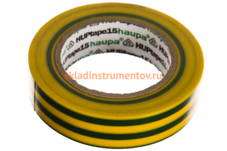 Изолента ПВХ HAUPA цвет желто-зеленый, шир.15мм, длина 10 м, d 60 мм 263818