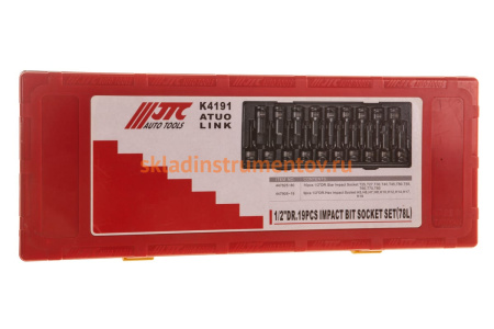 Набор ударных торцевых головок 1/2" TORX, HEX в кейсе 19шт JTC-K4191