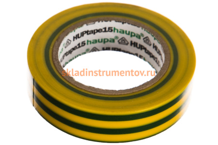 Изолента ПВХ HAUPA цвет желто-зеленый, шир.15мм, длина 10 м, d 60 мм 263818