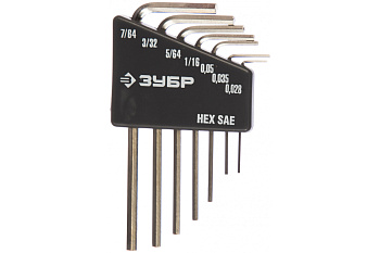 Набор ключей имбусовых Зубр "Эксперт" Мини для точных работ Cr-V HEX SAE 0,028" 0,035" 0,05" 1/16" 5/64" 3/32" 7/64" 7 шт. 27475-H7