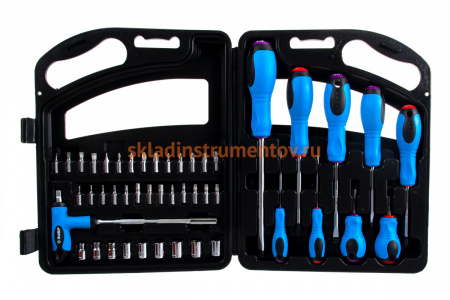 Набор Зубр Эксперт Отвертка с насадками битодержатель с Т-образной ручкой 125 мм Hex 1/4"- SQ1/4" в пластиковом боксе 46 предметов 25283-H46