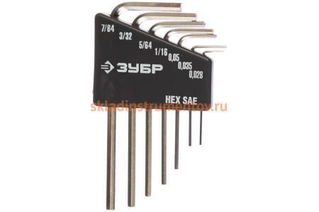 Набор ключей имбусовых Зубр "Эксперт" Мини для точных работ Cr-V HEX SAE 0,028" 0,035" 0,05" 1/16" 5/64" 3/32" 7/64" 7 шт. 27475-H7