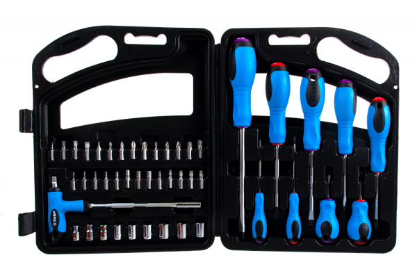 Набор Зубр Эксперт Отвертка с насадками битодержатель с Т-образной ручкой 125 мм Hex 1/4"- SQ1/4" в пластиковом боксе 46 предметов 25283-H46