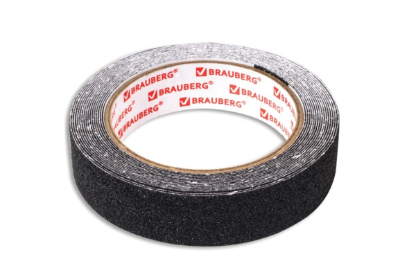 Клейкая противоскользящая лента BRAUBERG 25 мм х 5 м, черная, зернистая, основа ПВХ 606772