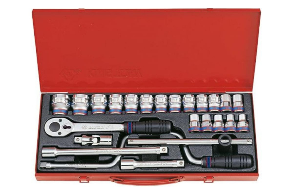 Набор шестигранных торцевых головок с принадлежностями 1/2", 10-32мм, 24шт KING TONY 4325MR