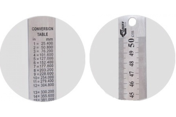 Металлическая линейка с двусторонней шкалой 150х19х0,6мм GRIFF 031139